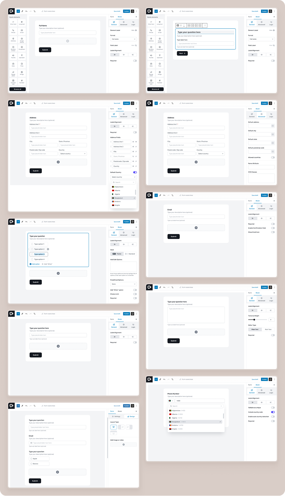 FormGent classical form builder and field configuration screens